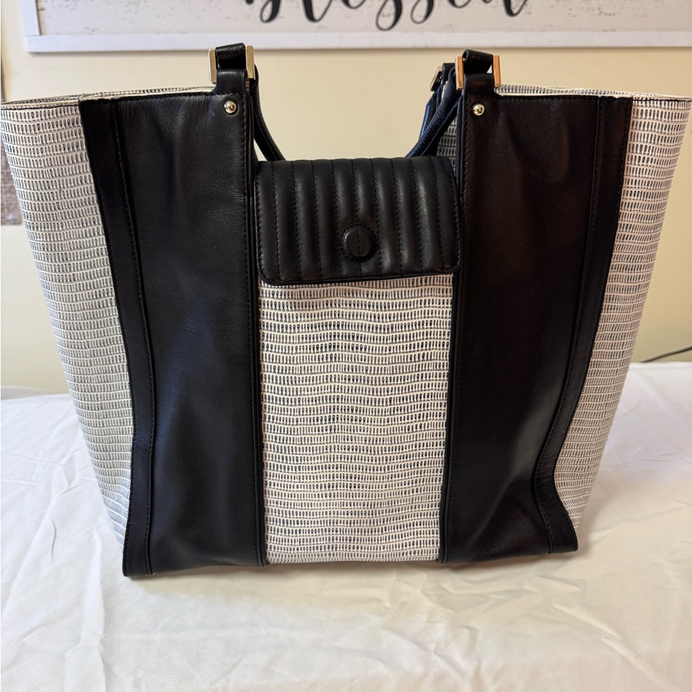 Pour La Victoire‎ Black and White Tote Bag with Color-Block Design